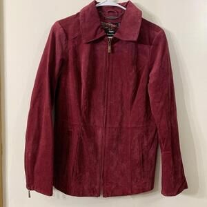 Dennis Basso Womens Sz S Red Suede Genuine Leather Jacket Classy Western Luxury‌